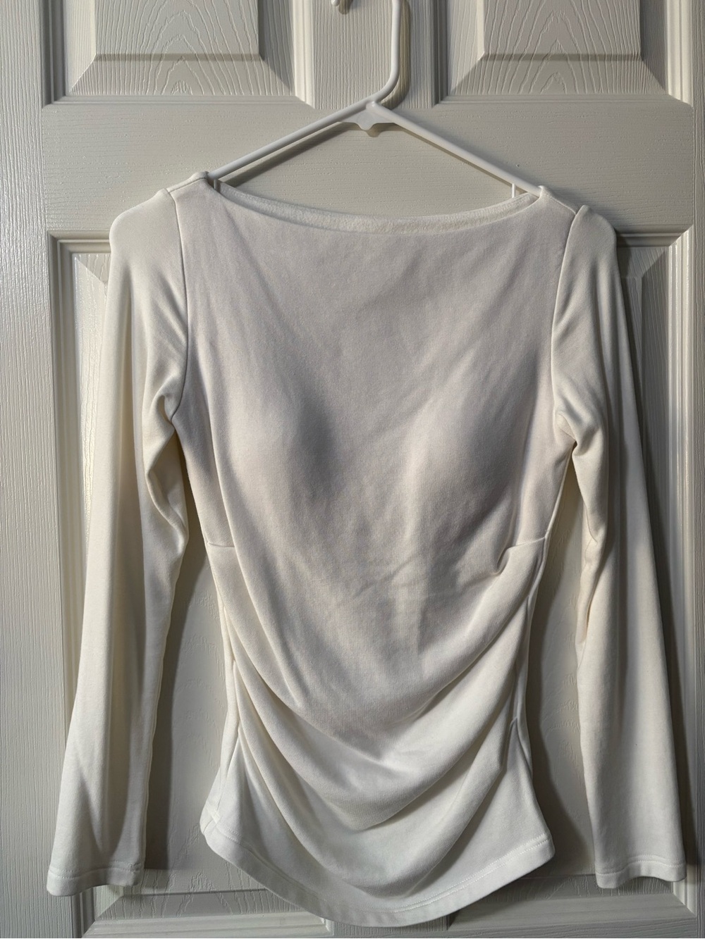 OGL White Long-Sleeve Draped Back Top